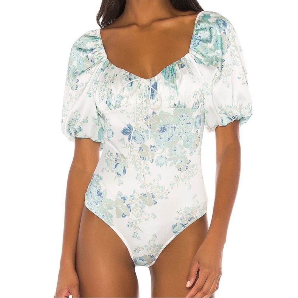 For Love & Lemons Pixi floral puff sleeve‎ bodysuit floral sz S